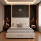 Luxury upholstered bed with side storage drawers in modern bedroom