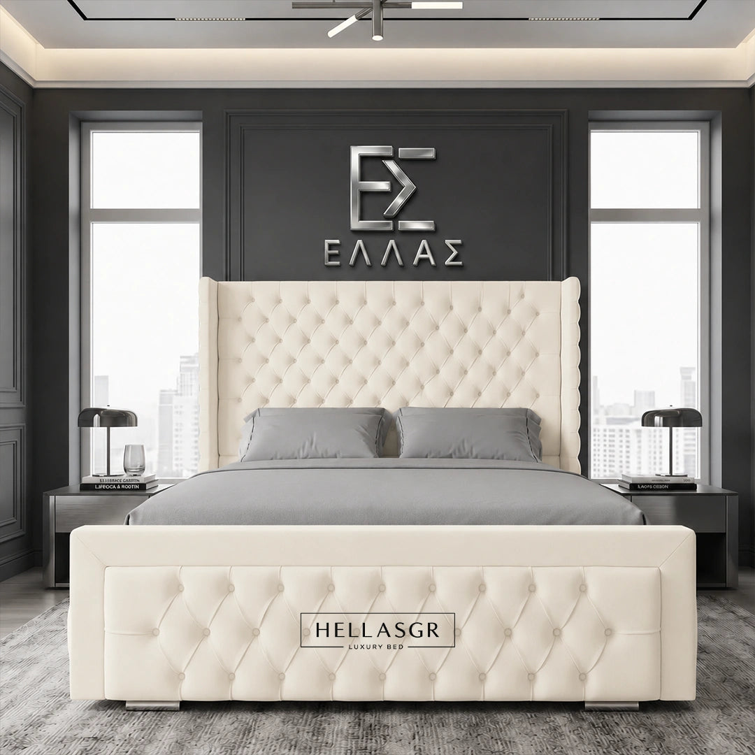 Ambrosion Wingback Bed, Wingback Bed, High headboard Bed, Storage Bed