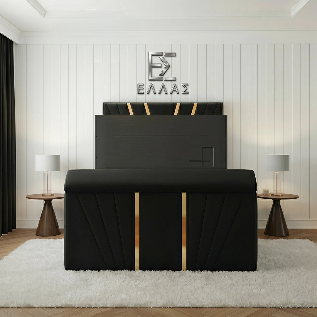 Vector Gold Trim TV Bed, Gold Trim TV Bed, Storage Compartment Bed, High Headboard Bed