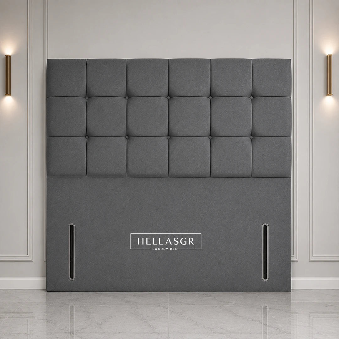 Square Panel Button Upholstered Headboard features bold square padded panels with deep button detailing