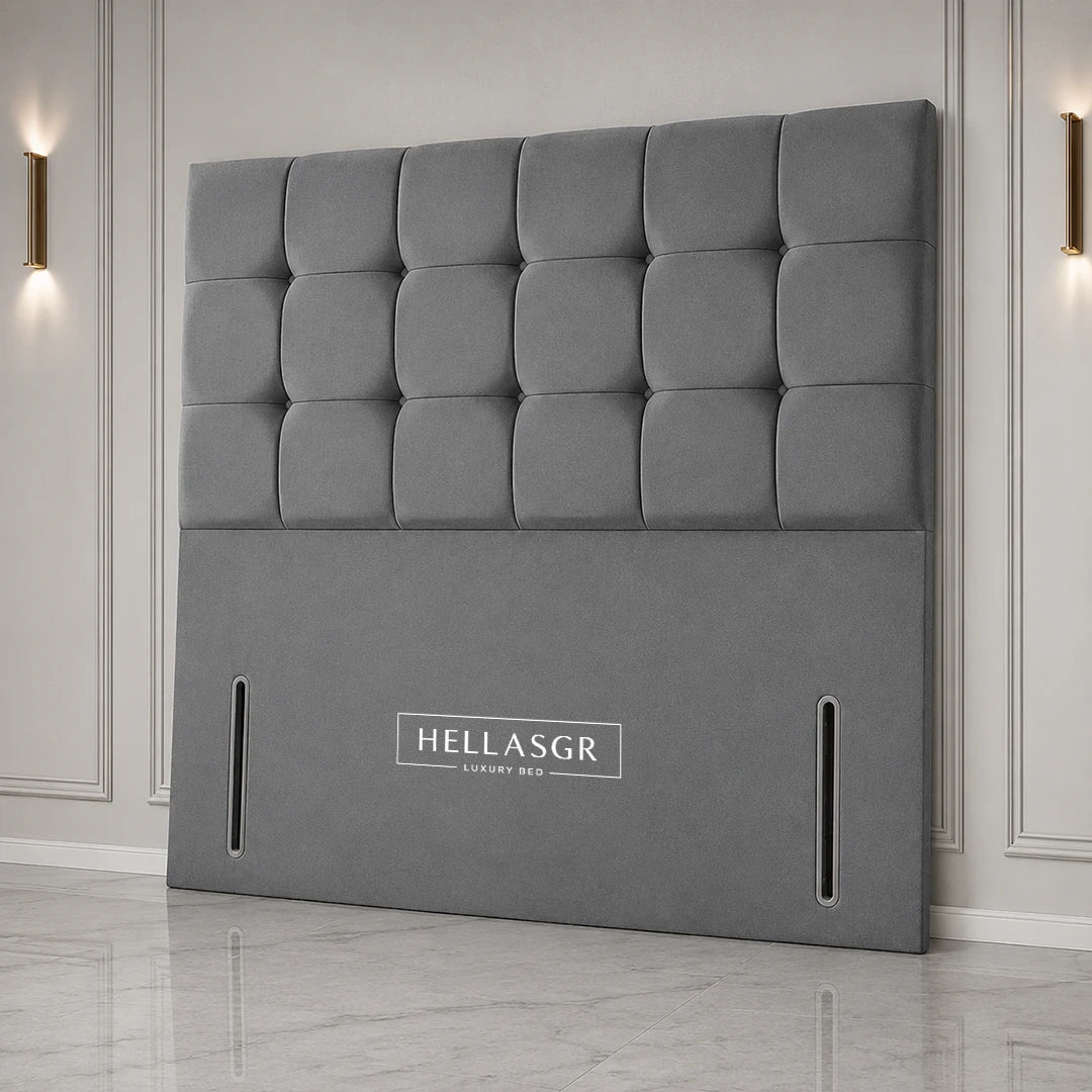 Square Panel Button Upholstered Headboard features bold square padded panels with deep button detailing