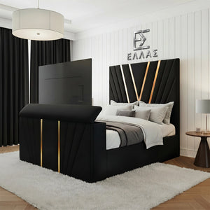 Vector Gold Trim TV Bed, Gold Trim TV Bed, Storage Compartment Bed, High Headboard Bed