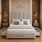 Luxury upholstered bed with side storage drawers in modern bedroom