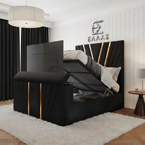 Vector Gold Trim TV Bed, Gold Trim TV Bed, Storage Compartment Bed, High Headboard Bed