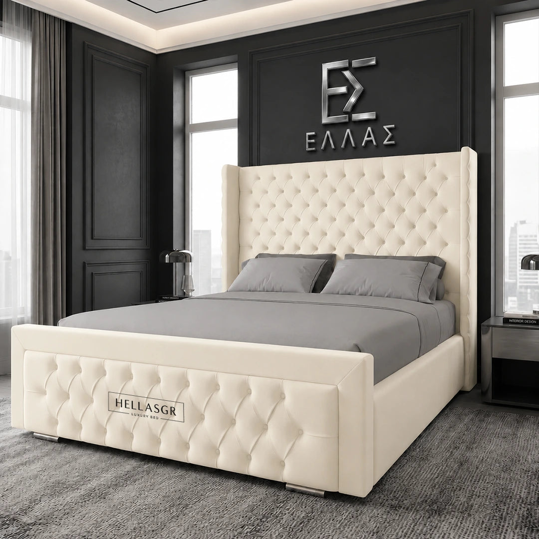 Ambrosion Wingback Bed, Wingback Bed, High headboard Bed, Storage Bed