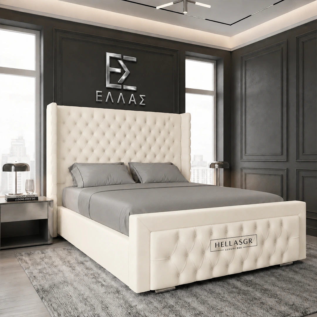 Ambrosion Wingback Bed, Wingback Bed, High headboard Bed, Storage Bed