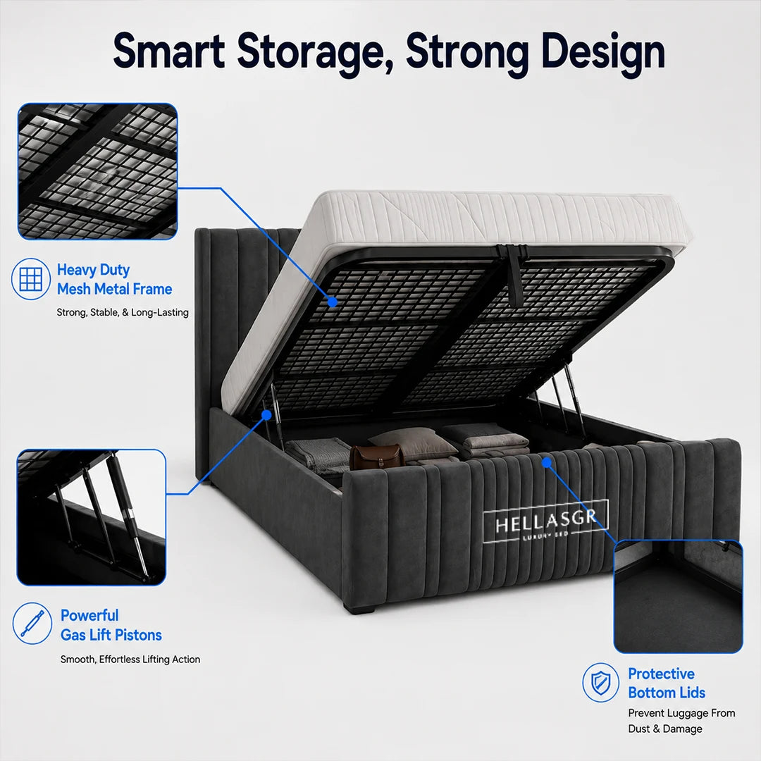 Nova Wingback Bed, Wingback Bed, Storage Compartment Bed