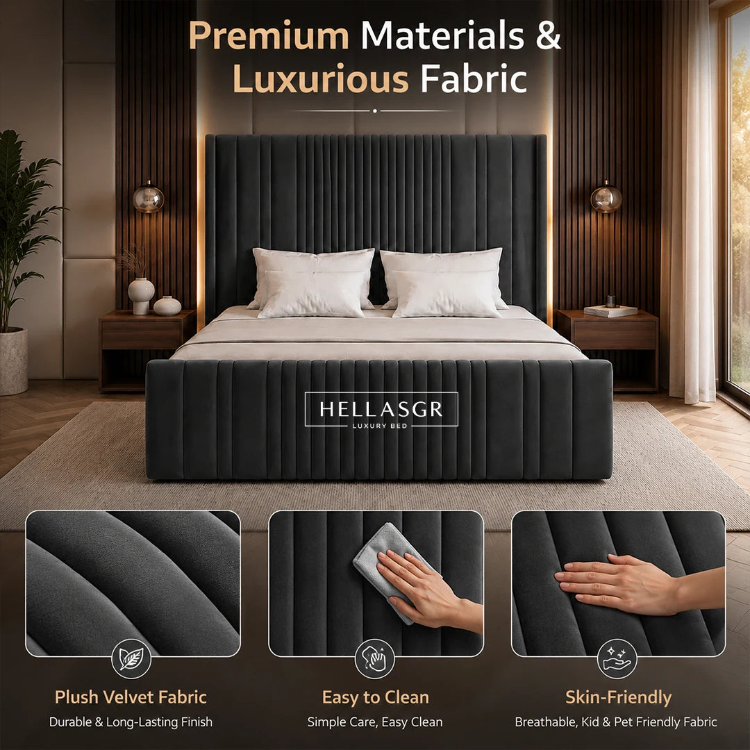 Nova Wingback Bed, Wingback Bed, Storage Compartment Bed