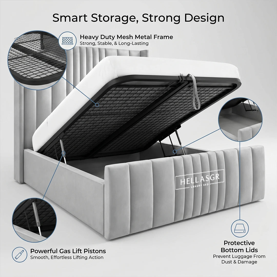 Mikonos Storage Bed, Mikonos Bed,  High Headboard Bed,  Storage Comaprtment Bed