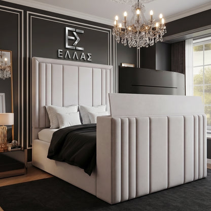 Elena Storage TV Bed, Elena TV Bed, Storage Compartment Bed, High Headboard Bed