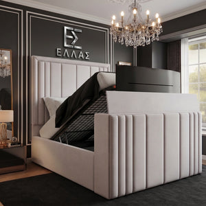 Elena Storage TV Bed, Elena TV Bed, Storage Compartment Bed, High Headboard Bed