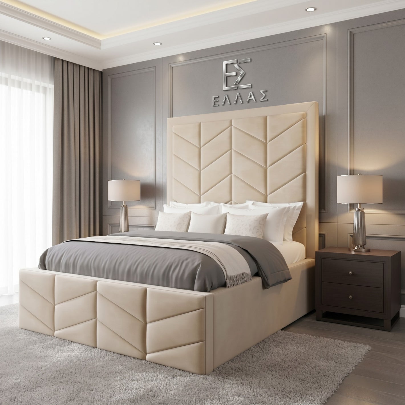 Elite V Panel Bed, High Headboard Bed, Storage Bed