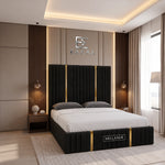 Florida Gold Trim Bed, Gold Trim Bed, High Headboard Bed, Storage Compartment Bed 