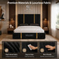 Florida Gold Trim Bed, Gold Trim Bed, High Headboard Bed, Storage Compartment Bed 