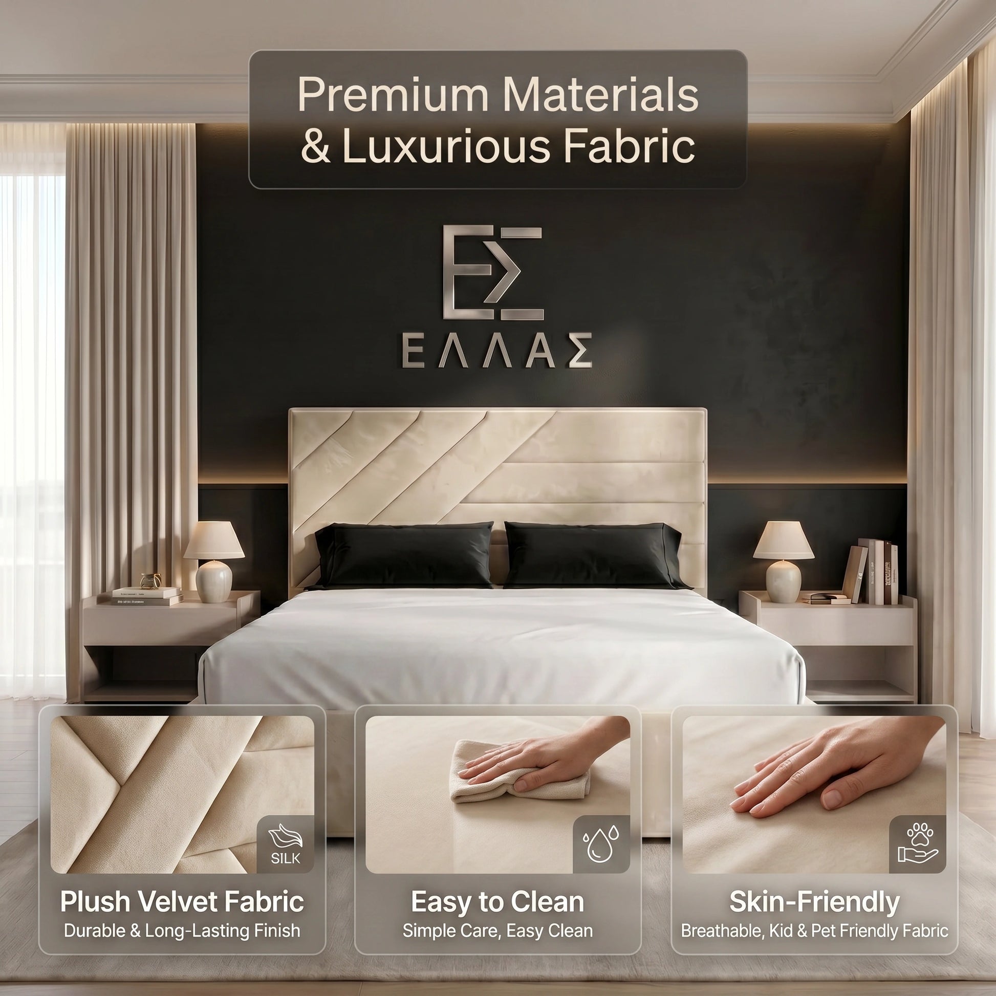 Modern bedroom with a Geo Ottoman bed and nightstands