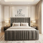 Modern bedroom with a large Mikonos Storage bed and decorative wall art.