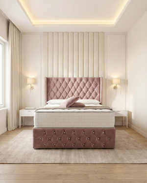 Virelios Wingback Divan Bed - Pink Plush Velvet