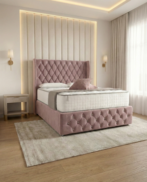 Virelios Wingback Divan Bed - Pink Plush Velvet