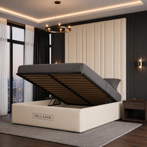 Jasmine ottoman storage bed frame with high headboard