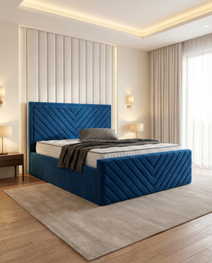 Kyra Ottoman Bed - Blue Plush Velvet
