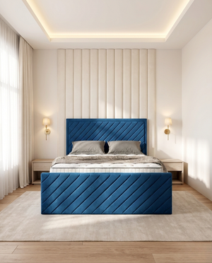 Kyra Ottoman Bed - Blue Plush Velvet