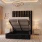 Black metal Piano Gold Trim bed frame in a stylish bedroom with 'Ella' branding.