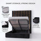 Storage Piano Gold Trim bed with features highlighted on a white background
