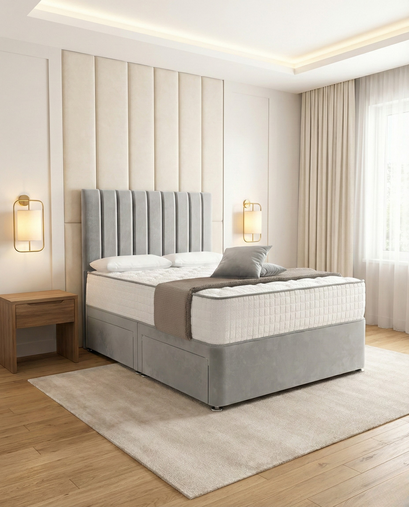 Prague Divan Bed - Silver Plush Velvet