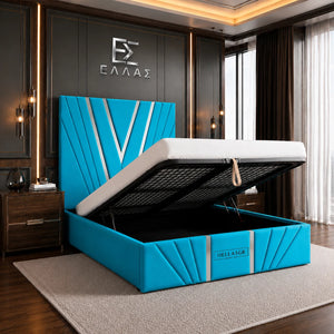 Vector Silver Trim Bed, Silver Trim Bed, Storage Compartment Bed, High Headboard Bed