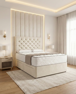 Thalior Chesterfield Divan Bed - Cream Plush Velvet