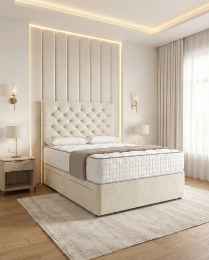 Thalior Chesterfield Divan Bed - Cream Plush Velvet