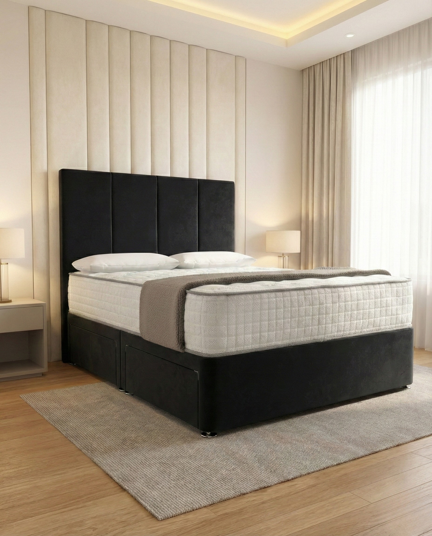 Calligenia Divan Bed - Black Plush Velvet