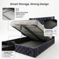 Storage Midnight Columbus bed with features highlighted on a white background